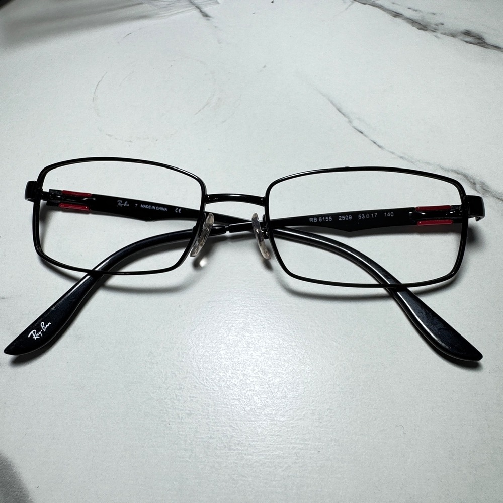 Ray-Ban RB 6155 2509 Black Red Rectangular Eyeglass Frames 53-17-140
